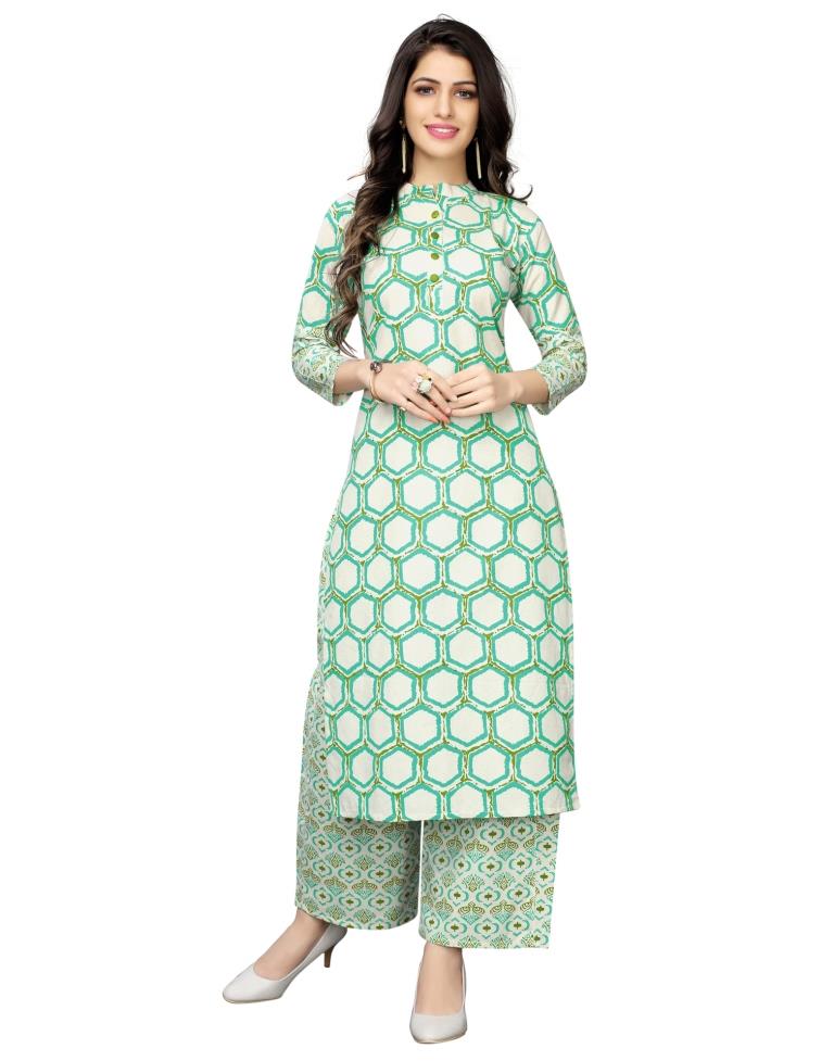 Off White Printed Cotton Kurti | Leemboodi