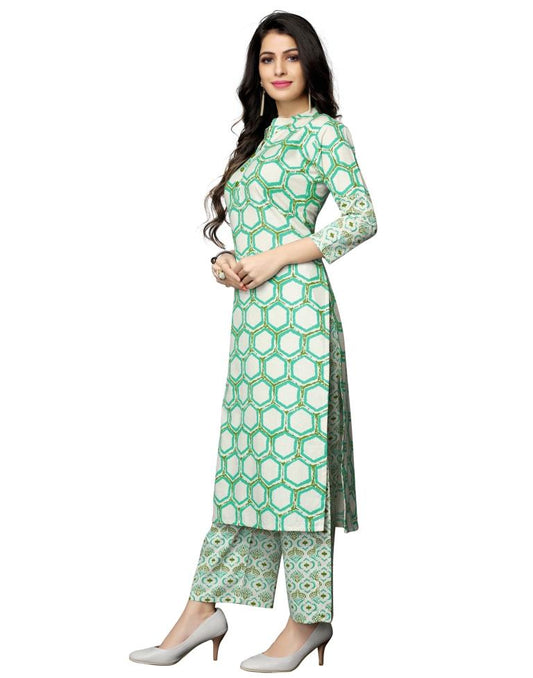 Off White Printed Cotton Kurti | Leemboodi