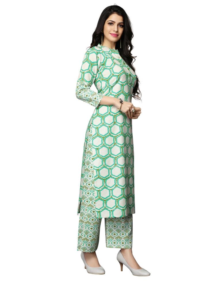 Off White Printed Cotton Kurti | Leemboodi