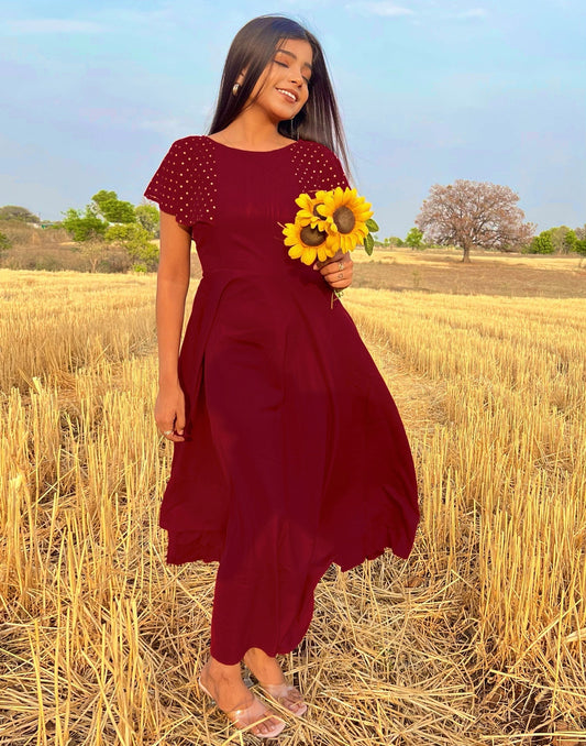 Maroon Solid Dress | Sudathi