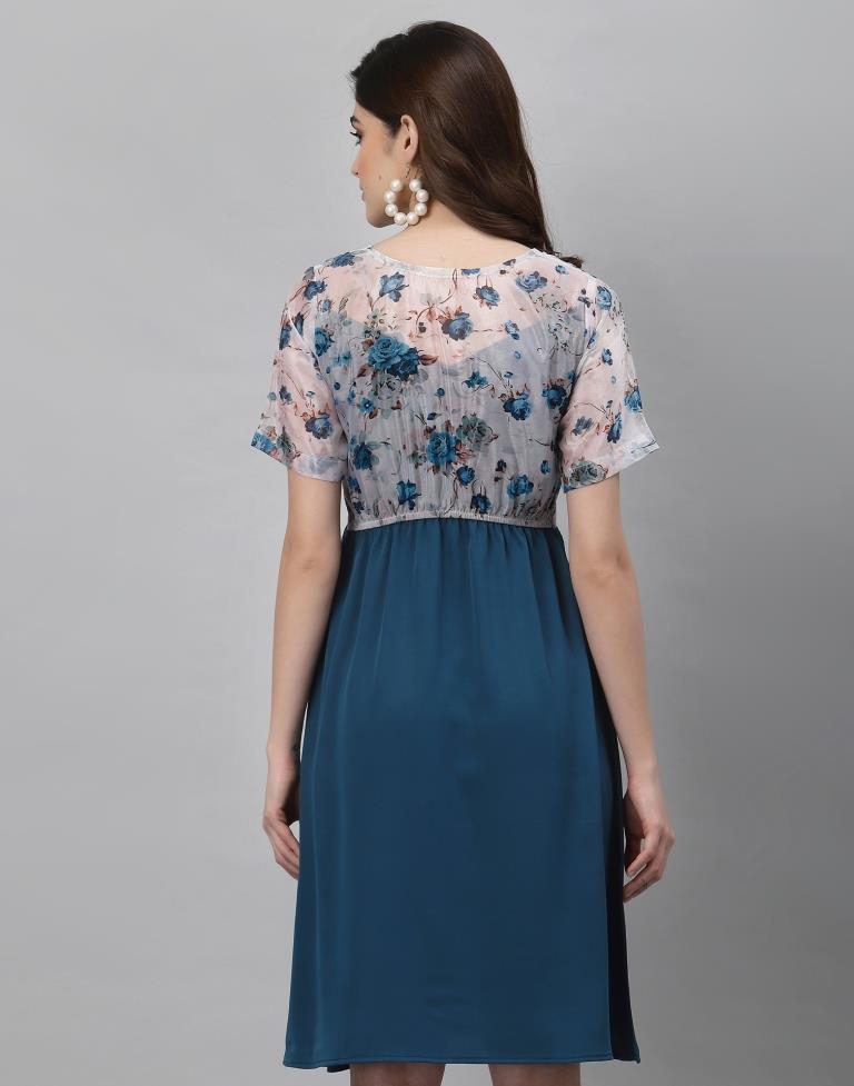 Off White And Teal A-Line Dress | Sudathi