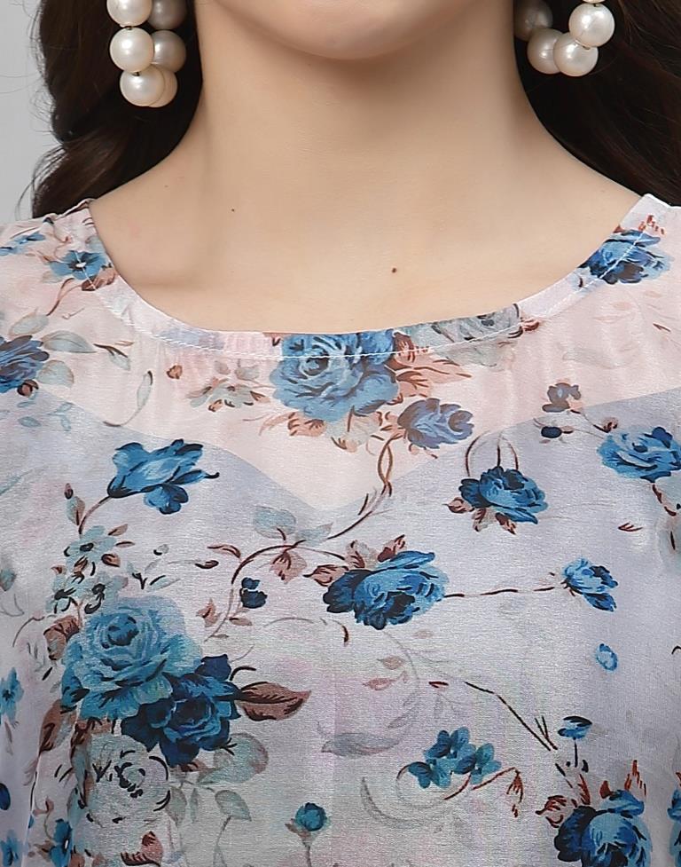 Off White And Teal A-Line Dress | Sudathi