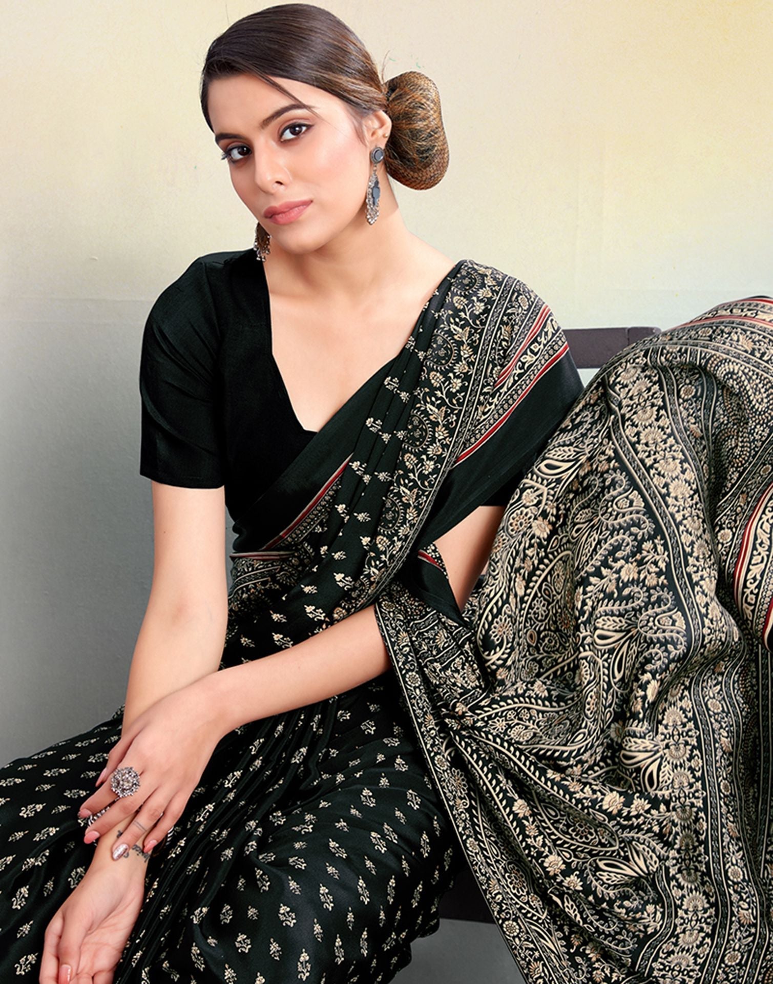 Black Silk Printed Saree | Leemboodi