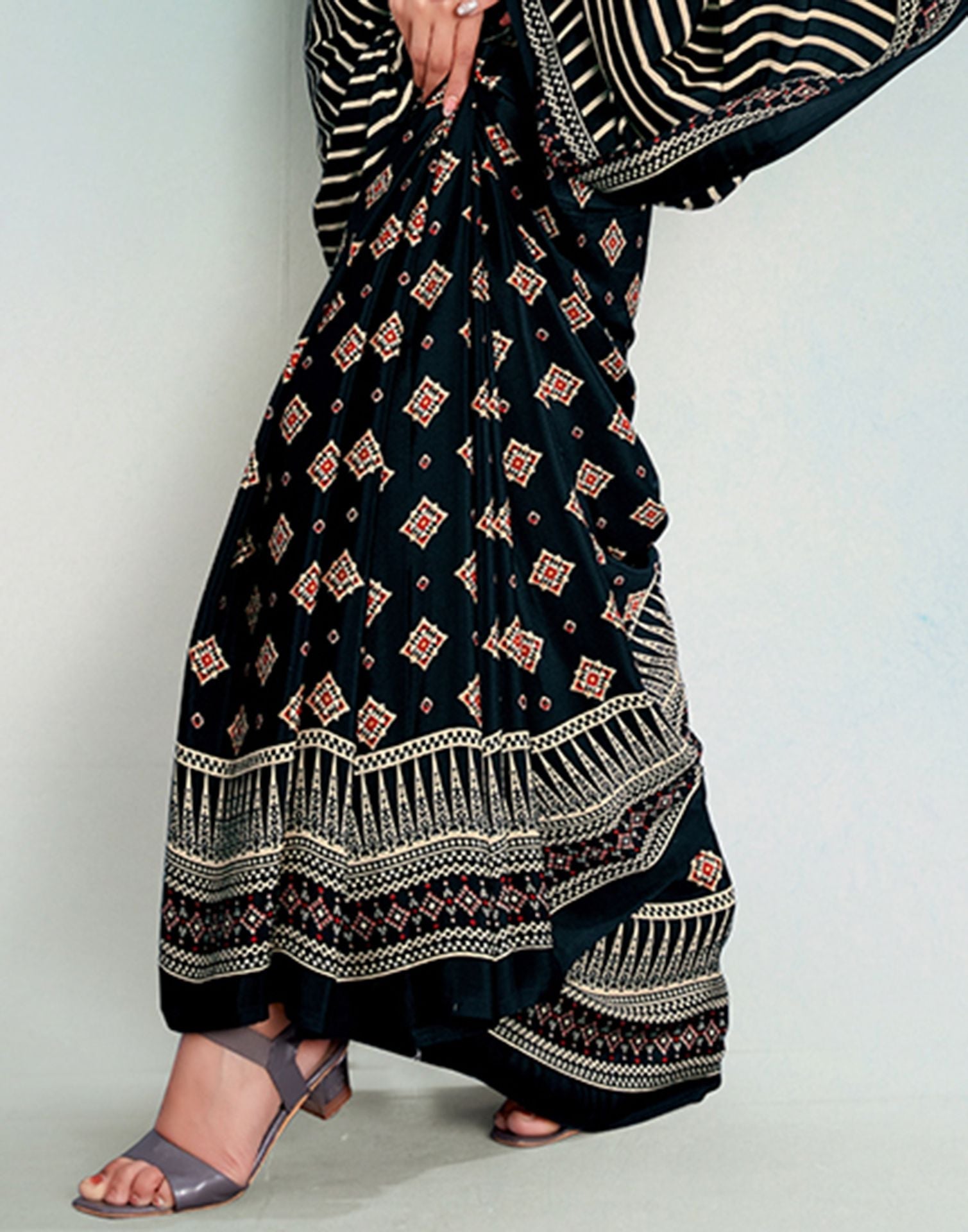 Black Silk Printed Saree | Sudathi