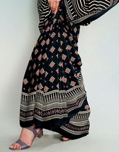 Black Silk Printed Saree | Sudathi