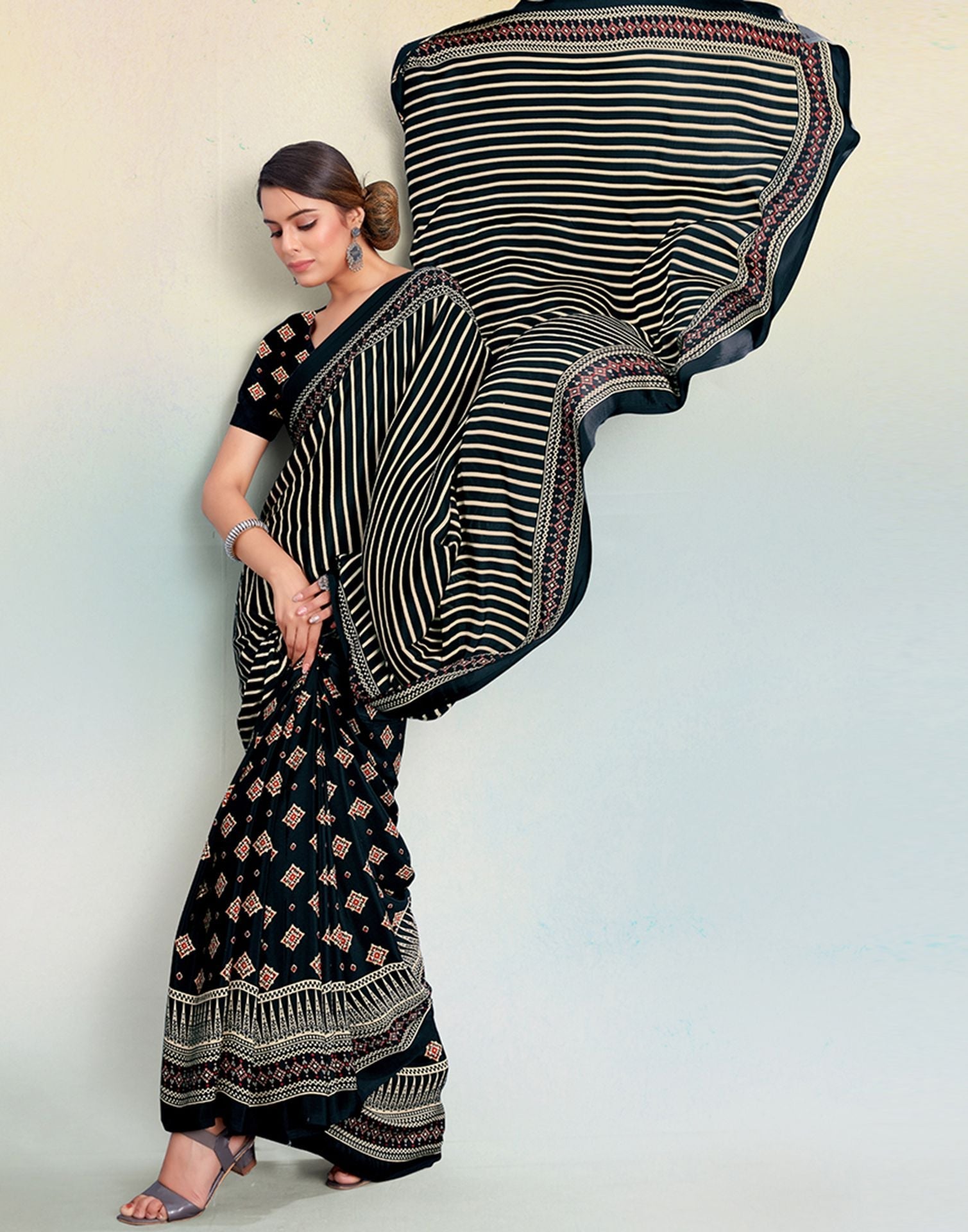 Black Silk Printed Saree | Sudathi