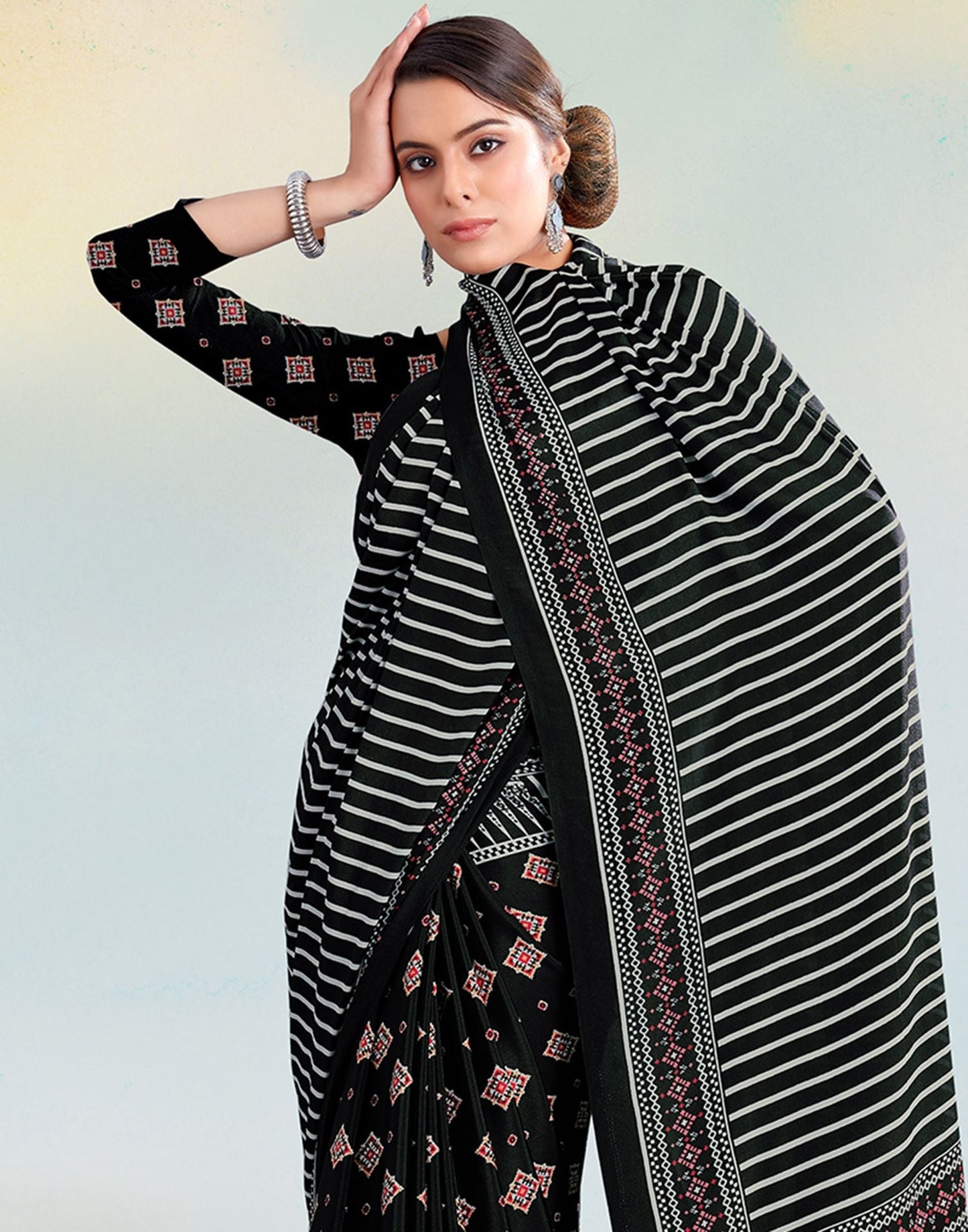 Black Silk Printed Saree | Sudathi