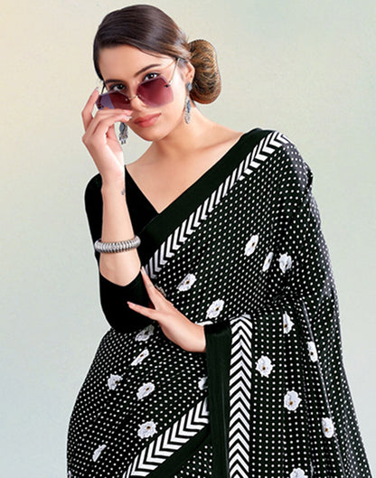 Black Silk Printed Saree | Sudathi