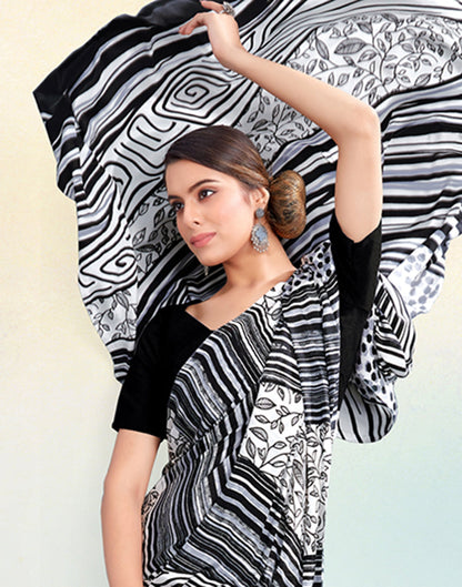 White Silk Printed Saree | Sudathi