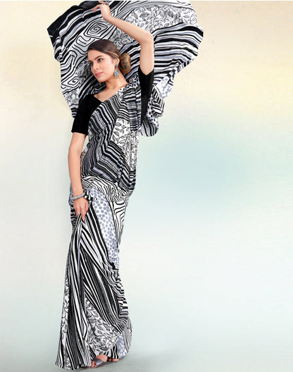 White Silk Printed Saree | Sudathi