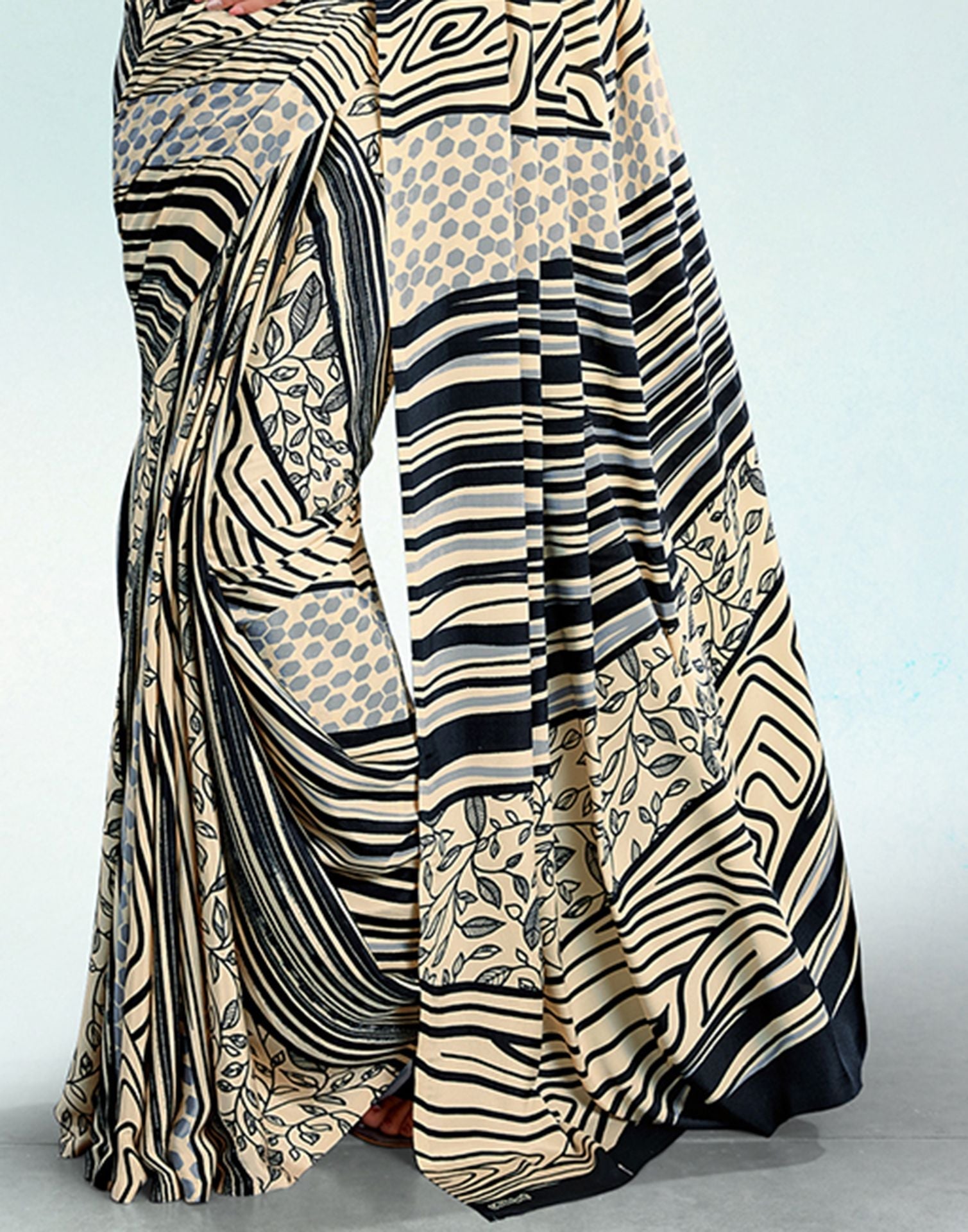 Cream Silk Printed Saree | Sudathi