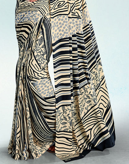 Cream Silk Printed Saree | Sudathi