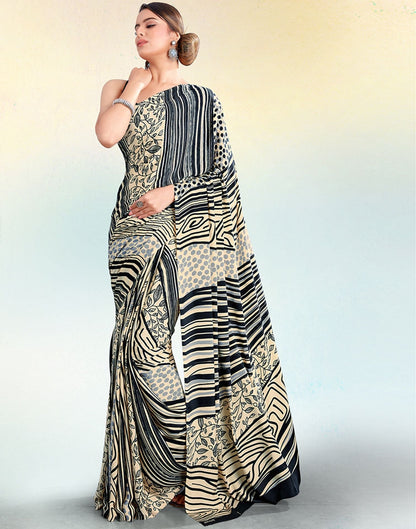Cream Silk Printed Saree | Sudathi