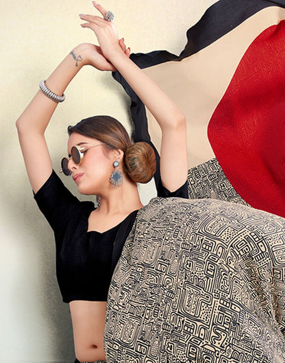 Black Silk Printed Saree | Sudathi