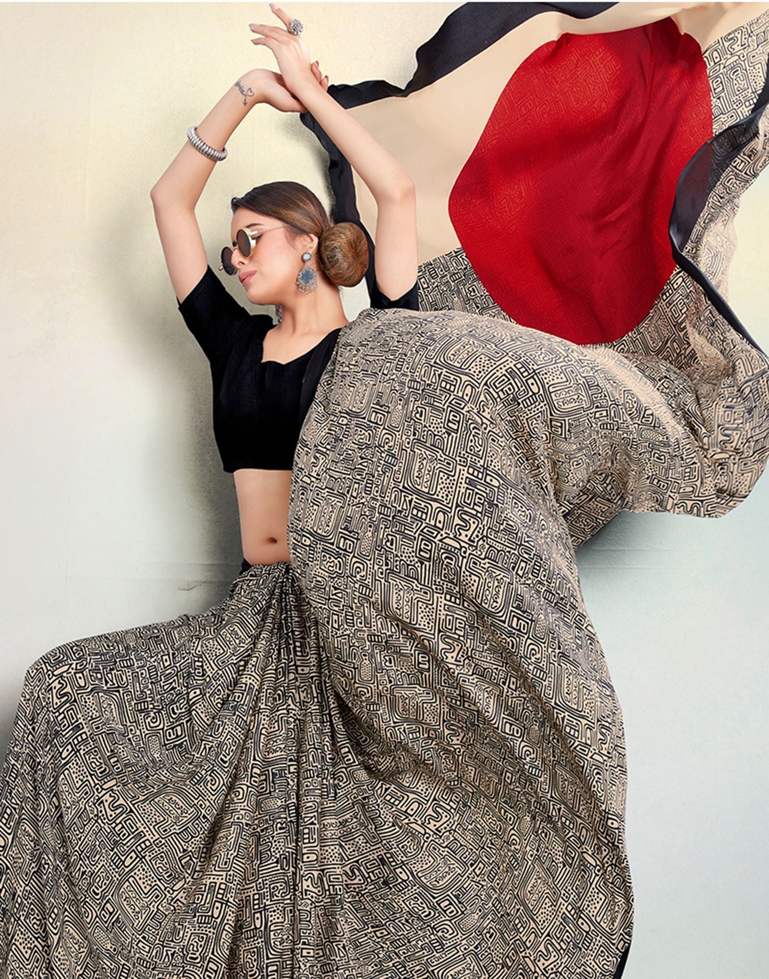 Black Silk Printed Saree | Sudathi