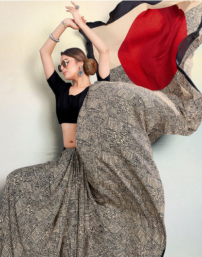 Black Silk Printed Saree | Sudathi