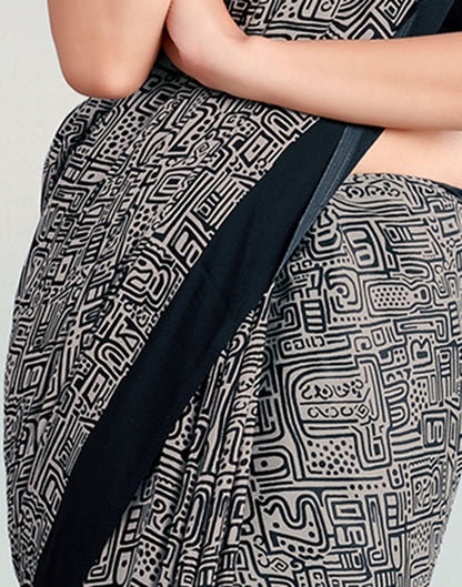 Black Silk Printed Saree | Sudathi