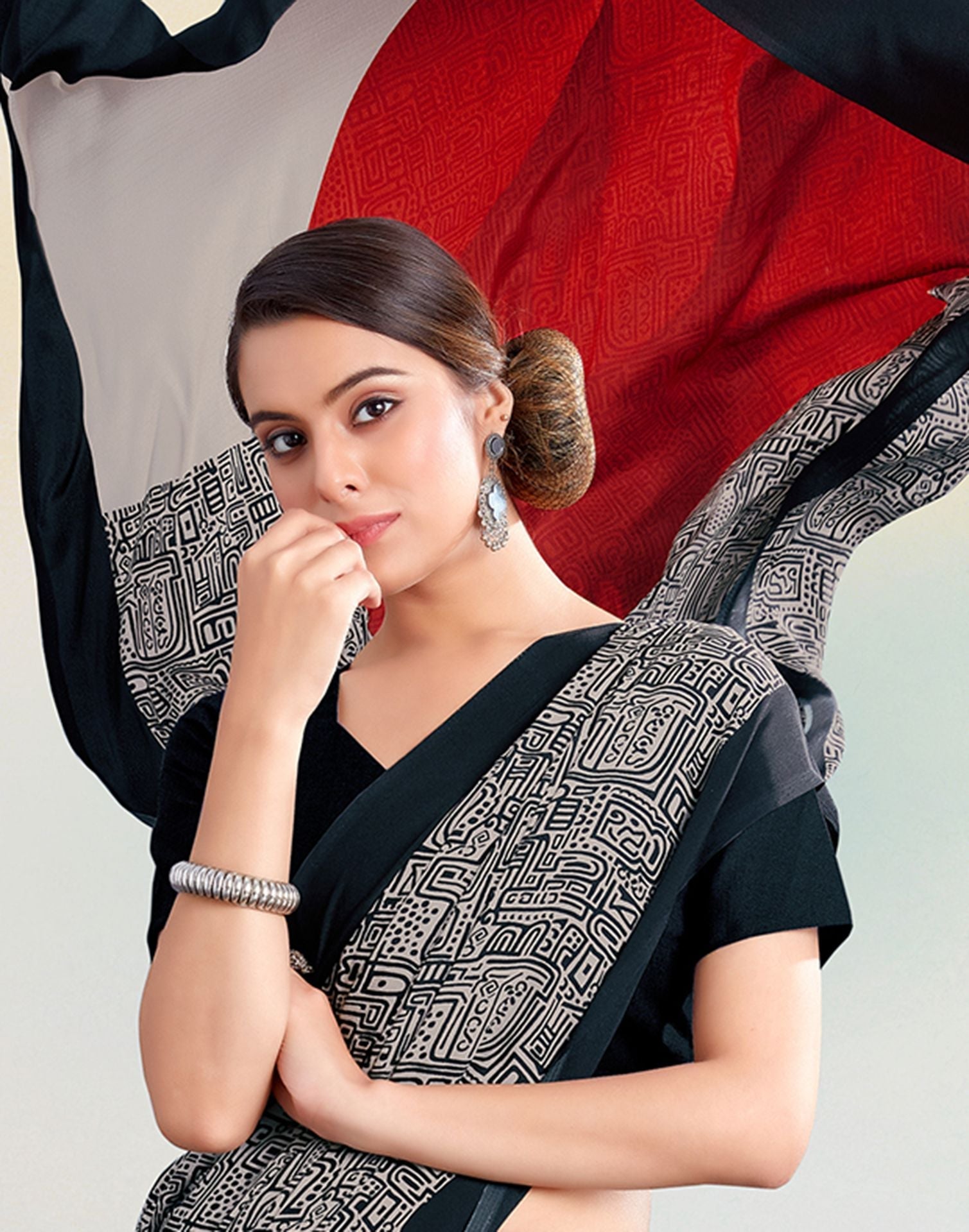 Black Silk Printed Saree | Sudathi