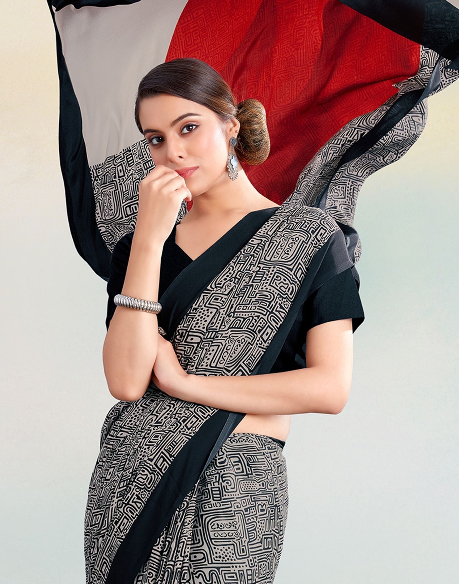 Black Silk Printed Saree | Sudathi