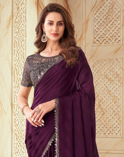 Wine Chiffon Plain Woven Saree | Leemboodi