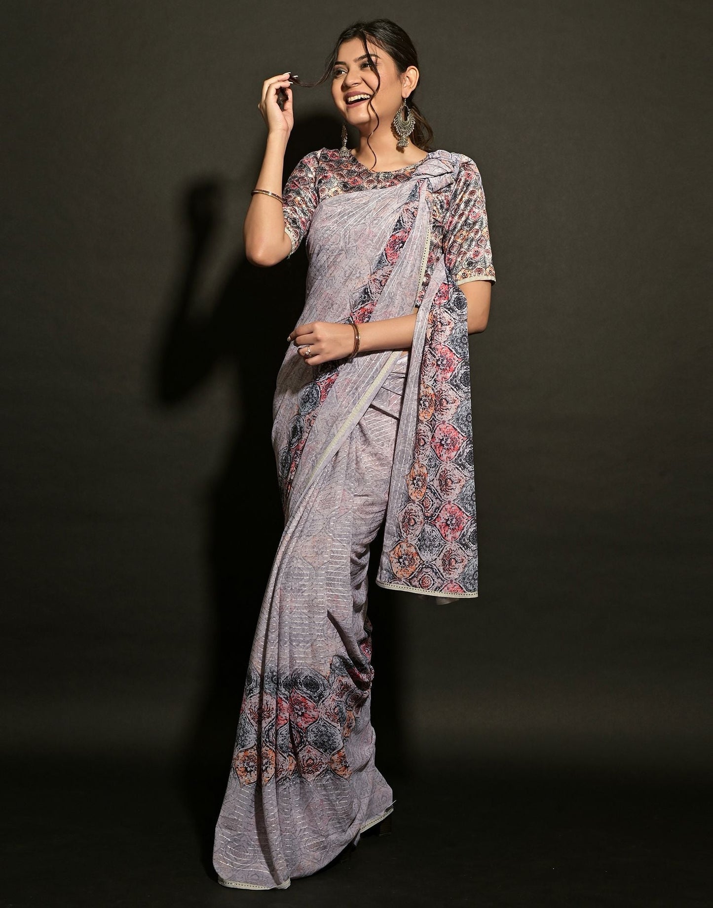 Light Grey Georgette Sequence Saree | Leemboodi