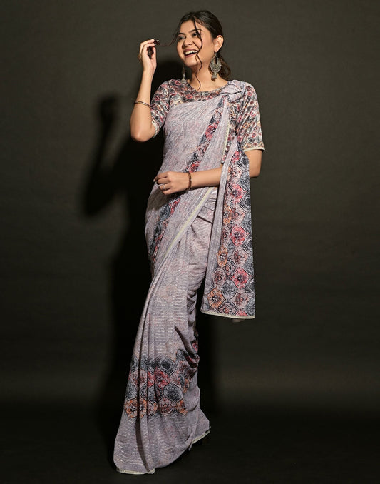 Light Grey Georgette Sequence Saree | Leemboodi