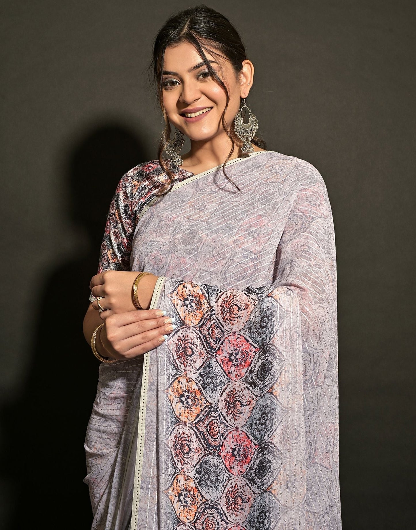 Light Grey Georgette Sequence Saree | Leemboodi