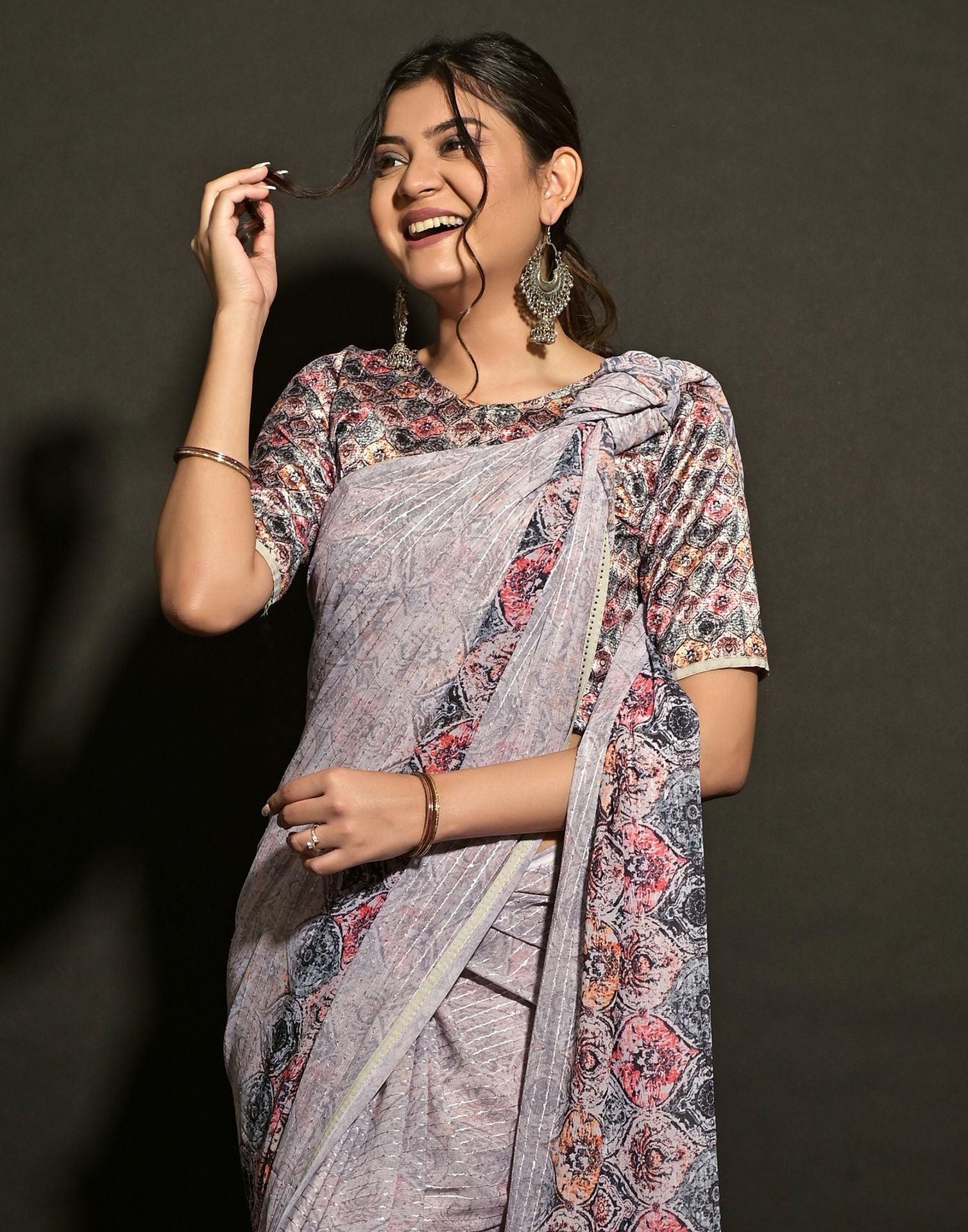 Light Grey Georgette Sequence Saree | Leemboodi