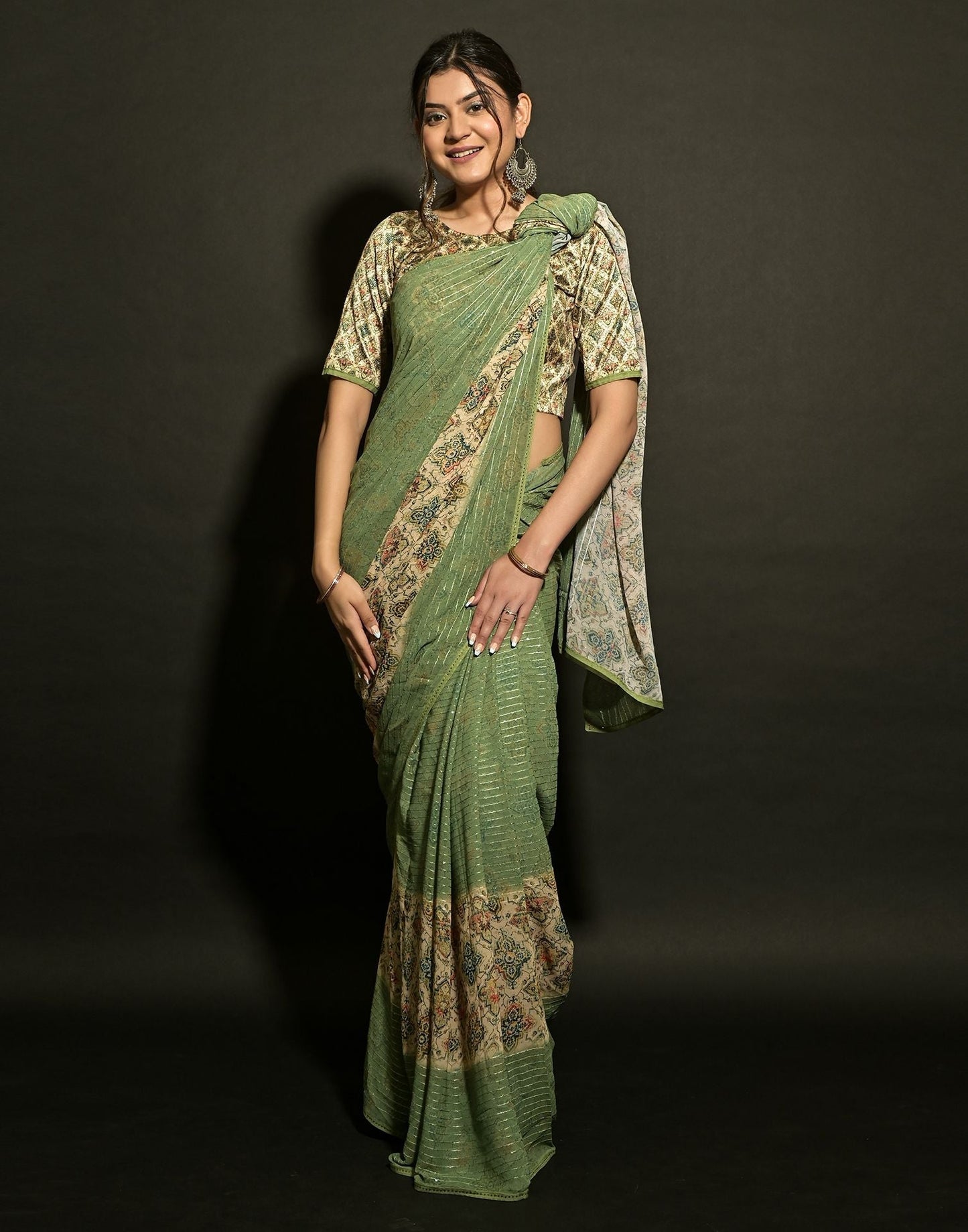 Pista Green Georgette Sequence Saree | Leemboodi