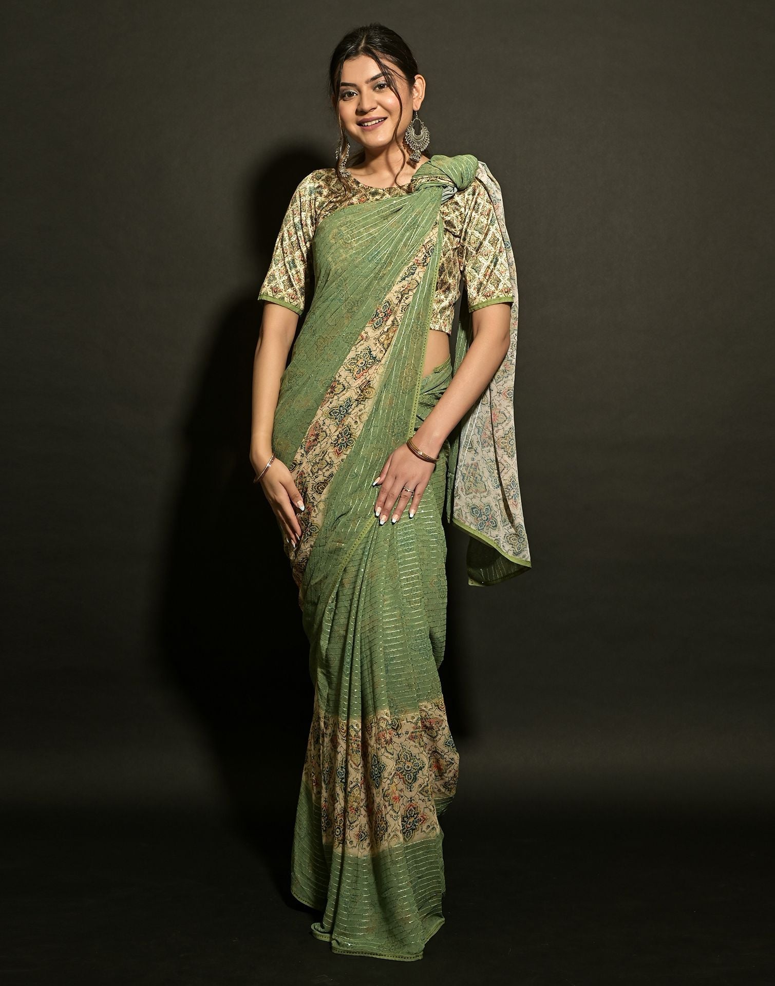 Pista Green Georgette Sequence Saree | Leemboodi