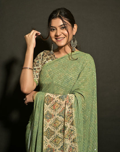 Pista Green Georgette Sequence Saree | Leemboodi