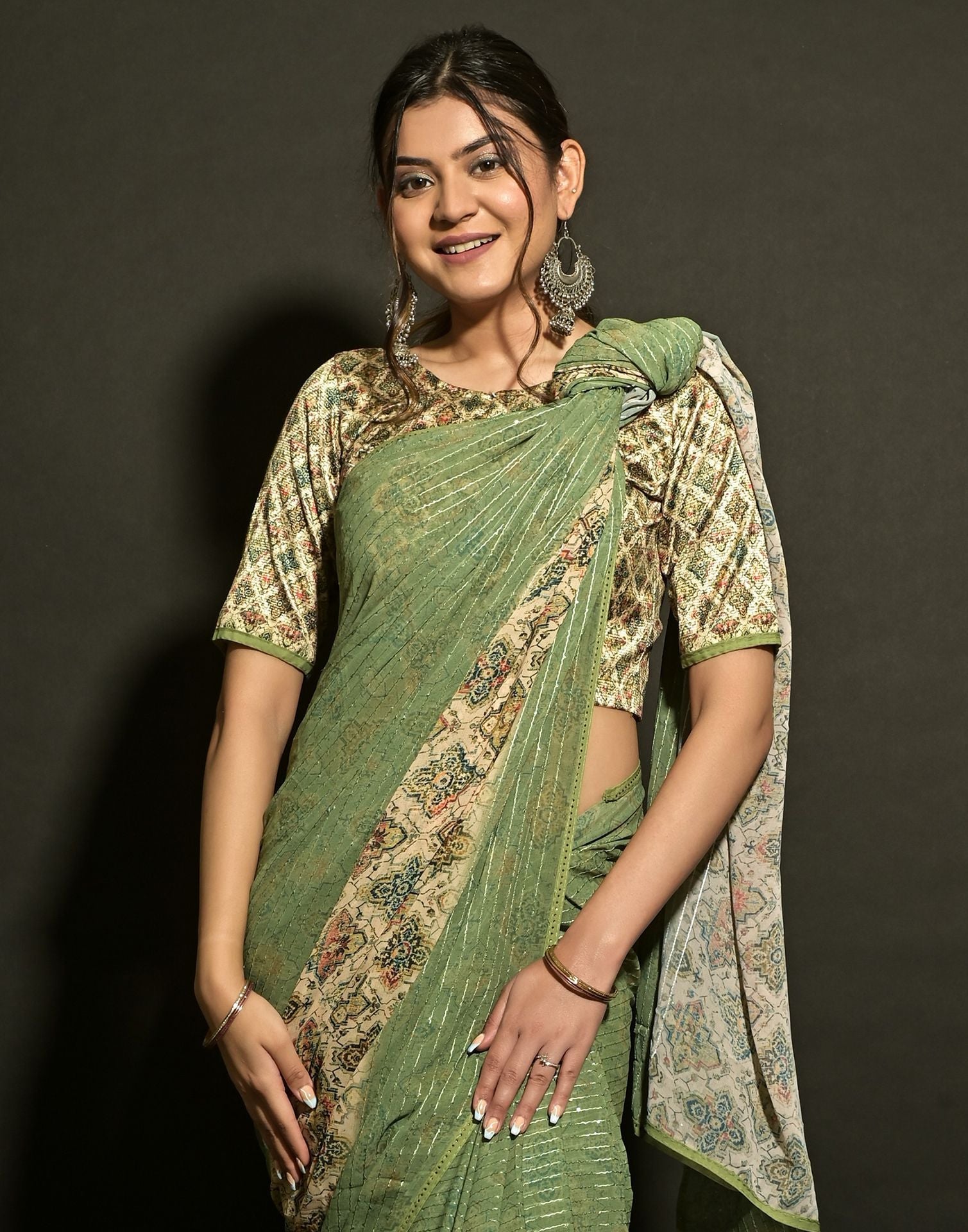 Pista Green Georgette Sequence Saree | Leemboodi