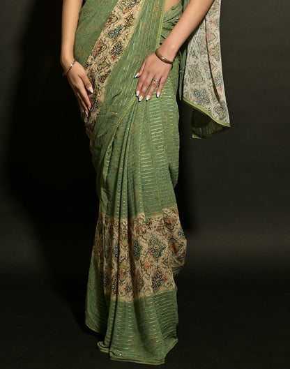 Pista Green Georgette Sequence Saree | Leemboodi