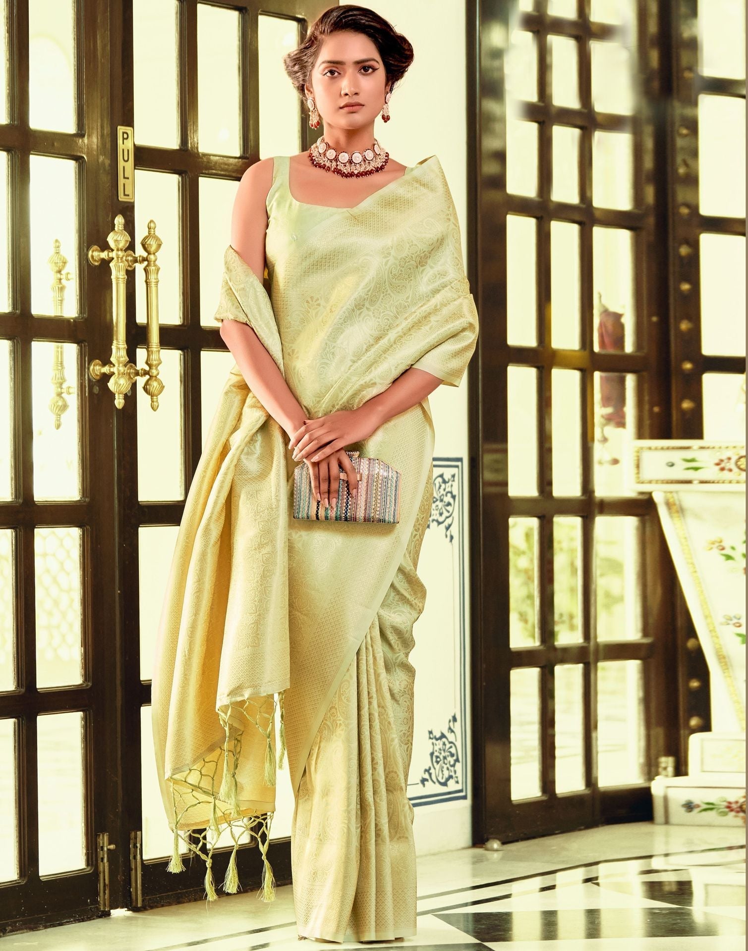 Pista Green Kanjivaram Silk Saree | Leemboodi