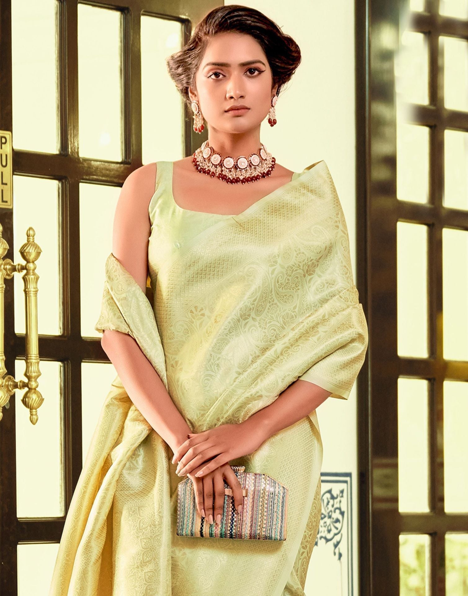 Pista Green Kanjivaram Silk Saree | Leemboodi