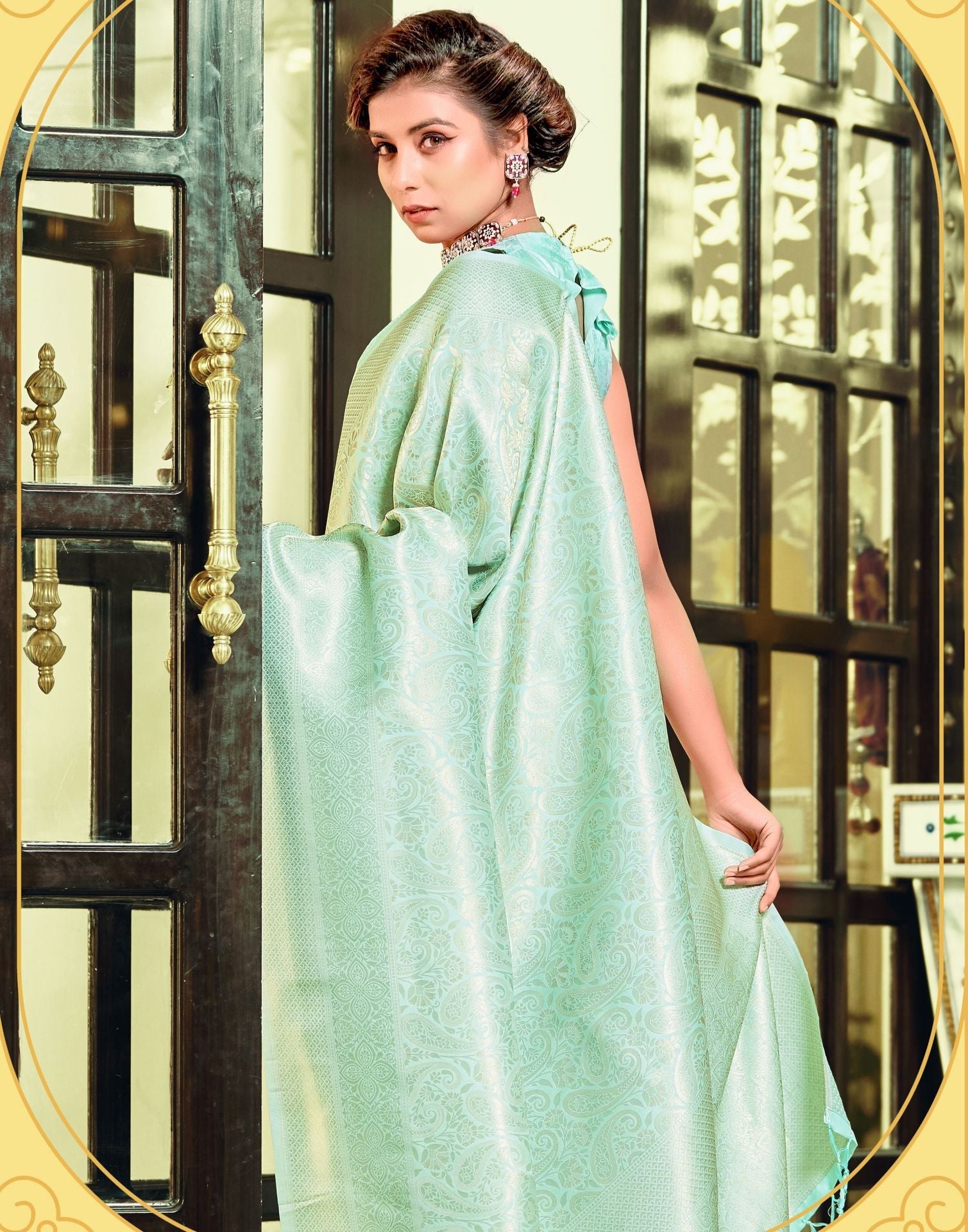 Turquoise Kanjivaram Silk Saree | Leemboodi