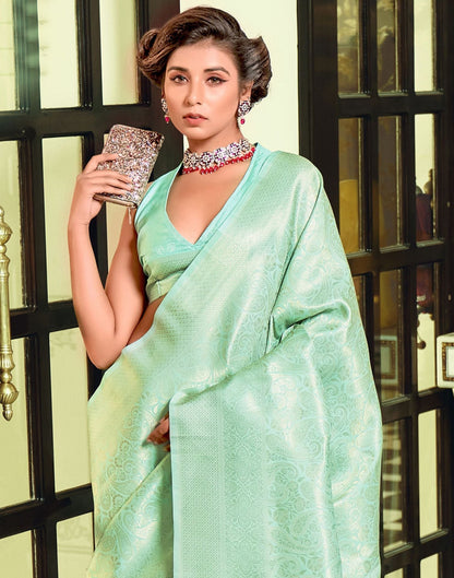 Turquoise Kanjivaram Silk Saree | Leemboodi