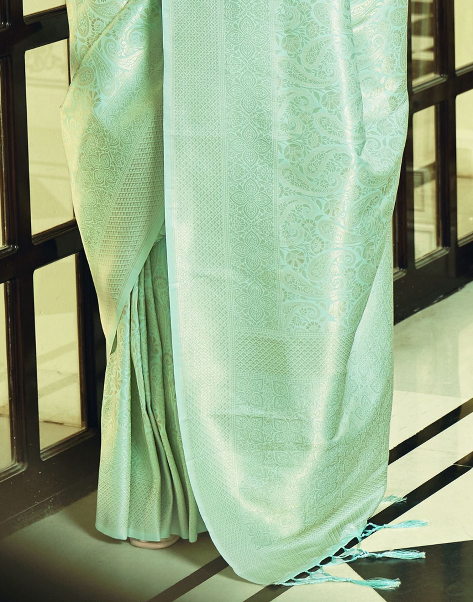 Turquoise Kanjivaram Silk Saree | Leemboodi