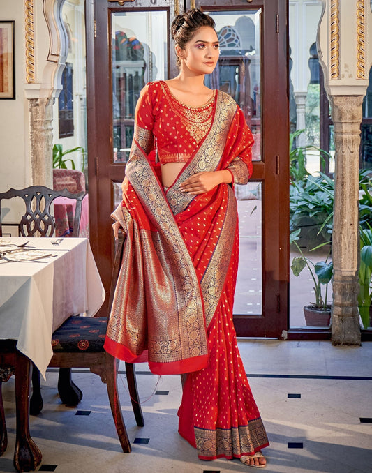 Red Silk Banarasi Saree | Leemboodi