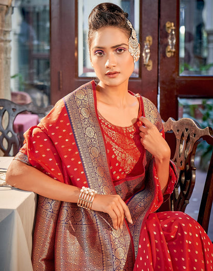 Red Silk Banarasi Saree | Leemboodi