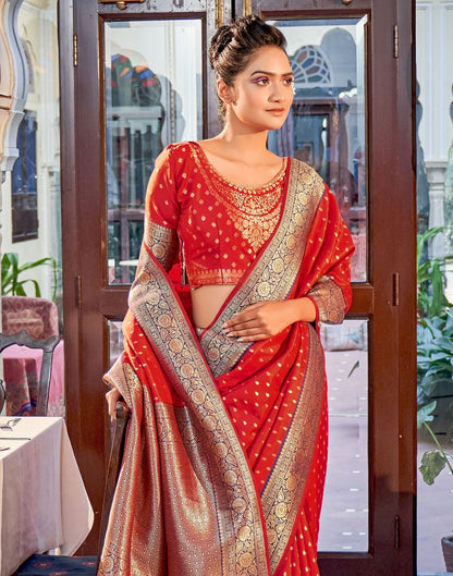 Red Silk Banarasi Saree | Leemboodi