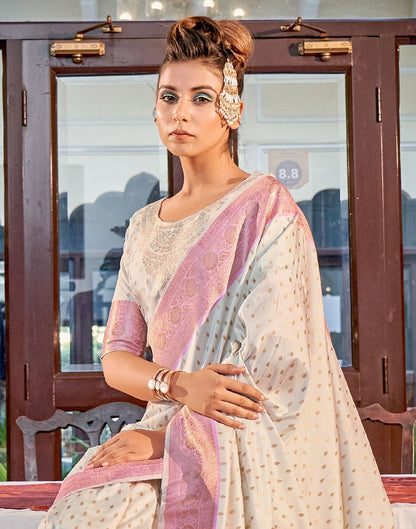 Off White Silk Banarasi Saree | Leemboodi