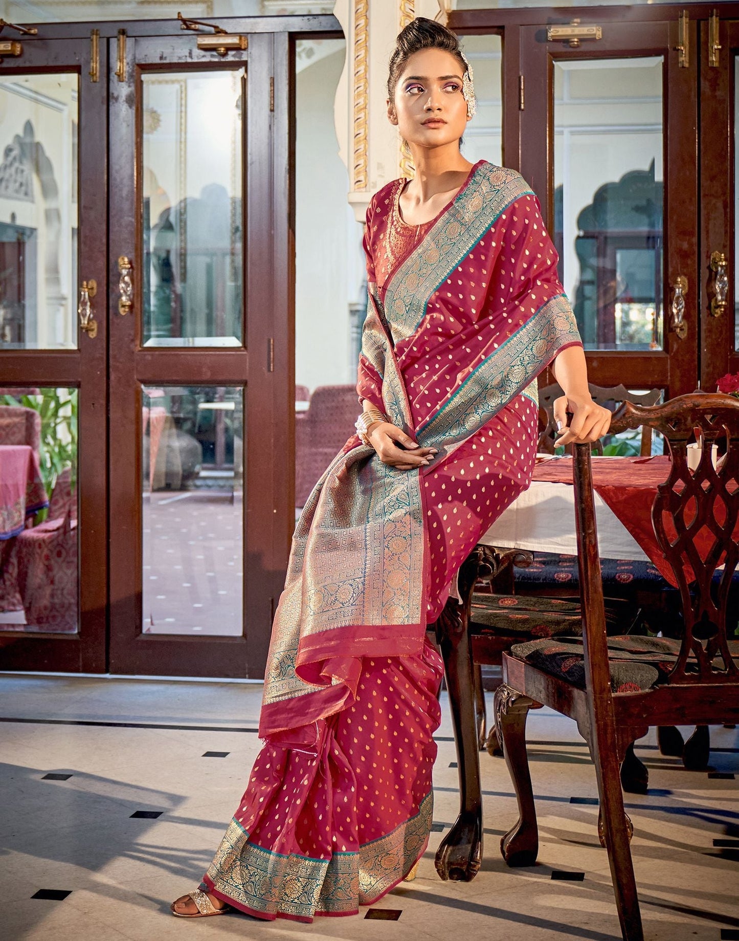 Maroon Silk Banarasi Saree | Leemboodi