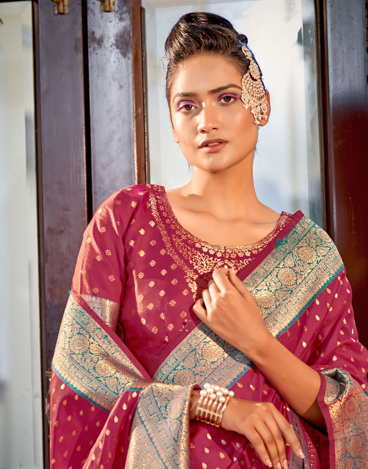 Maroon Silk Banarasi Saree | Leemboodi