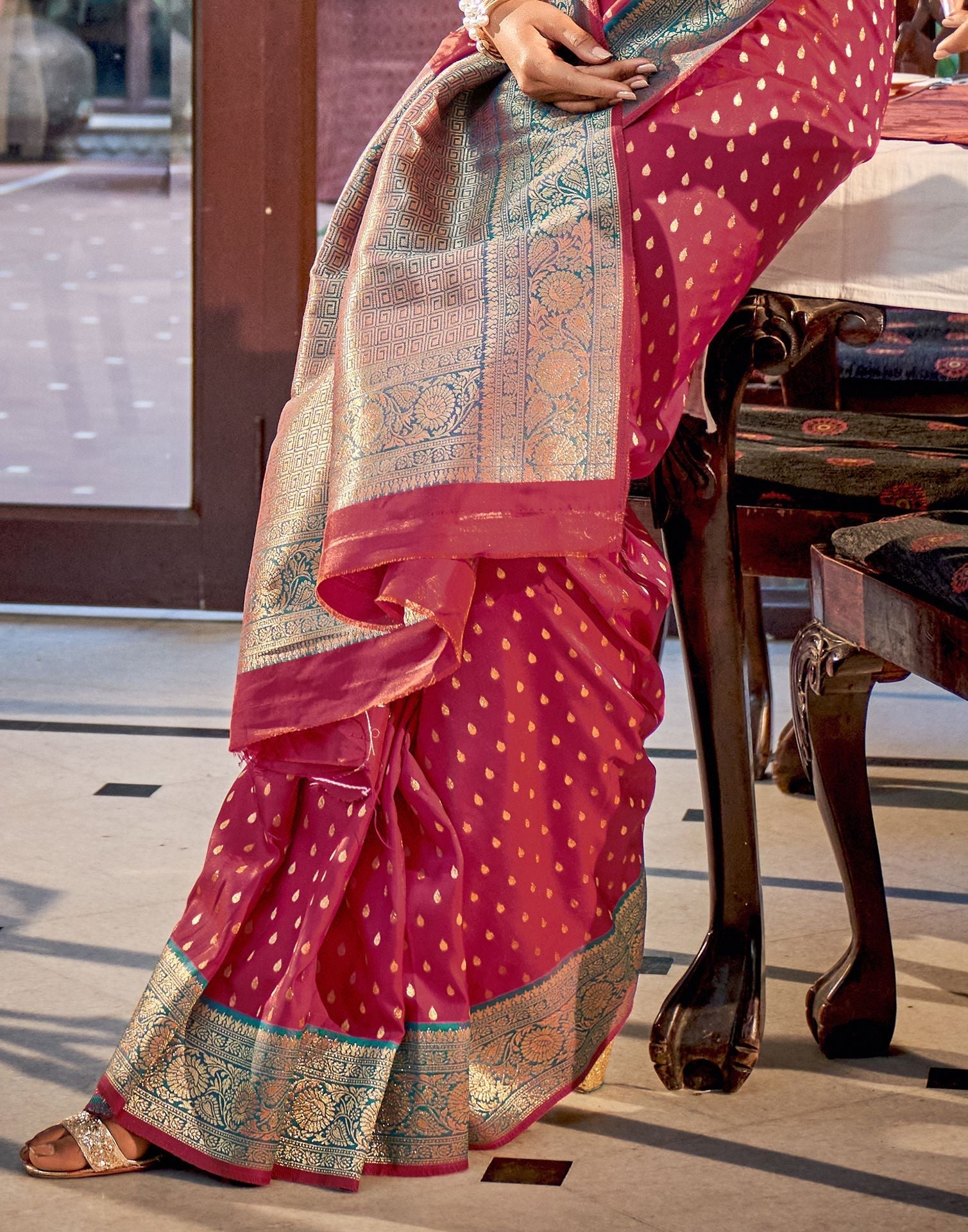 Maroon Silk Banarasi Saree | Leemboodi