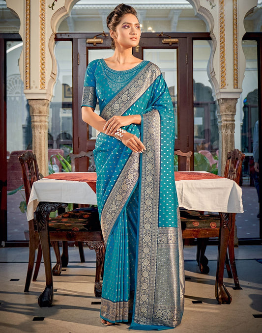 Teal Silk Banarasi Saree | Leemboodi