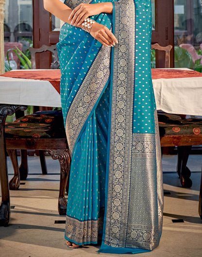 Teal Silk Banarasi Saree | Leemboodi