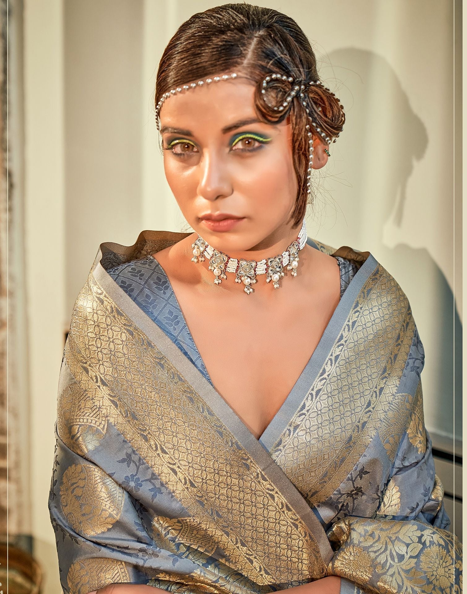 Grey Silk Banarasi Saree | Leemboodi