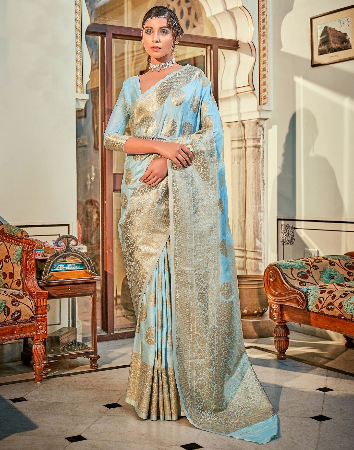 Light Blue Silk Banarasi Saree | Leemboodi