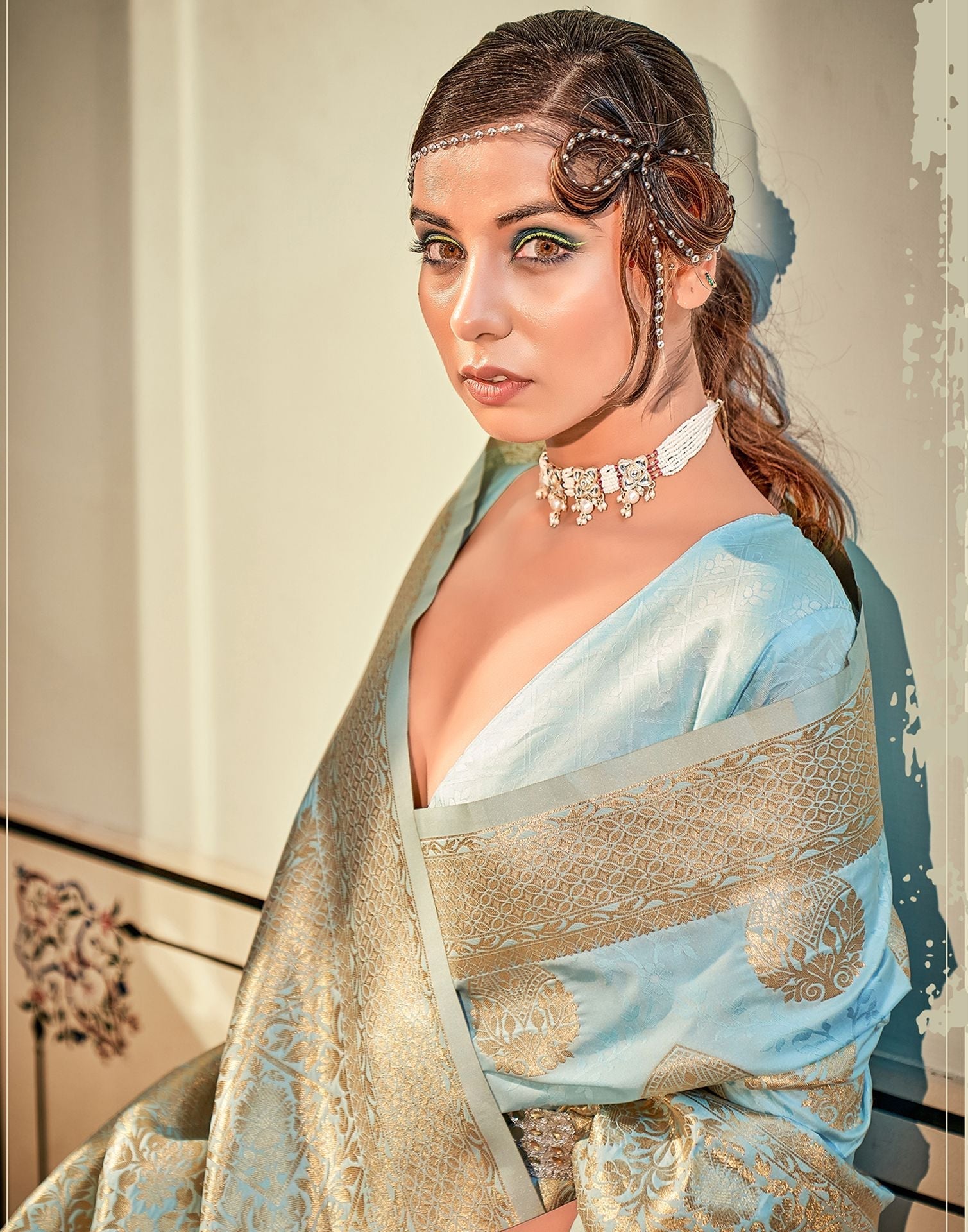 Light Blue Silk Banarasi Saree | Leemboodi